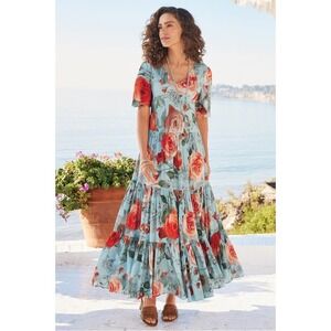 Soft surroundings first blooms Rose Floral Tiered Maxi Dress Bohemian Retail$149